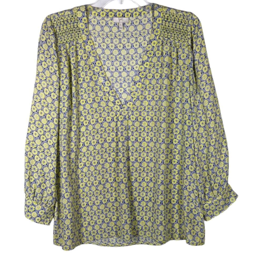Joie Aceline Silk Citron Limon Print Long Sleeve Blouse size Large